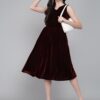 Women Fit and Flare Valvet Dress Dark Red