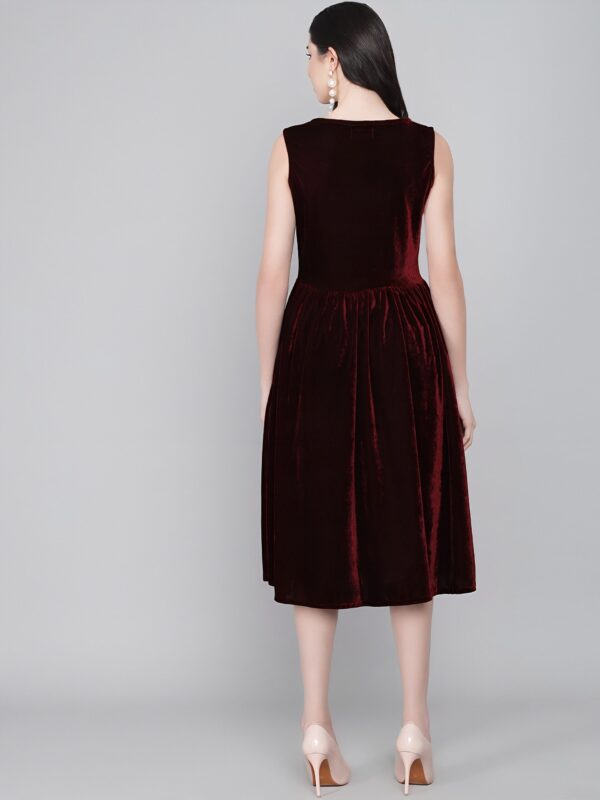 Women Fit and Flare Valvet Dress Dark Red - Image 2
