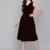 Women Fit and Flare Valvet Dress Dark Red - Image 4