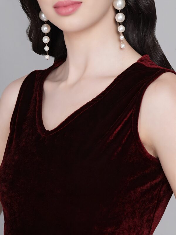 Women Fit and Flare Valvet Dress Dark Red - Image 3