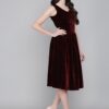 Women Fit and Flare Valvet Dress Dark Red - Image 5