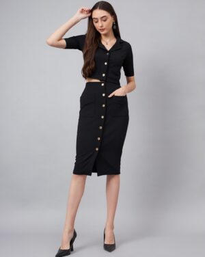 Crop Blazer With Button Detail Skirt Co Ord Set Two Piece