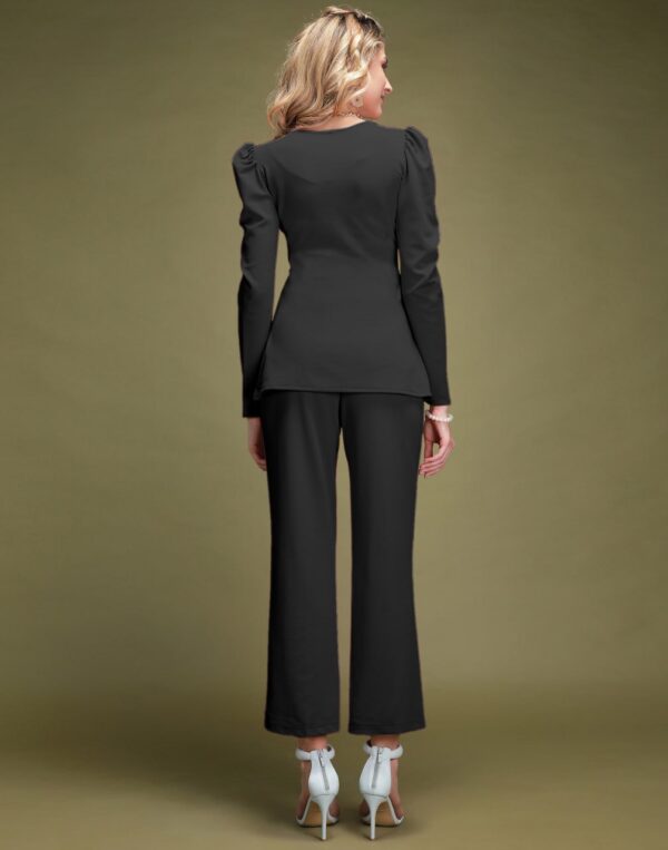 Neck Puff Sleeves Top With Bell Bottom Trousers - Image 2