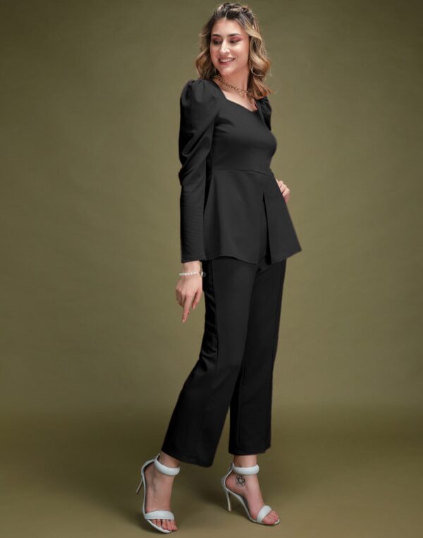 Neck Puff Sleeves Top With Bell Bottom Trousers - Image 4