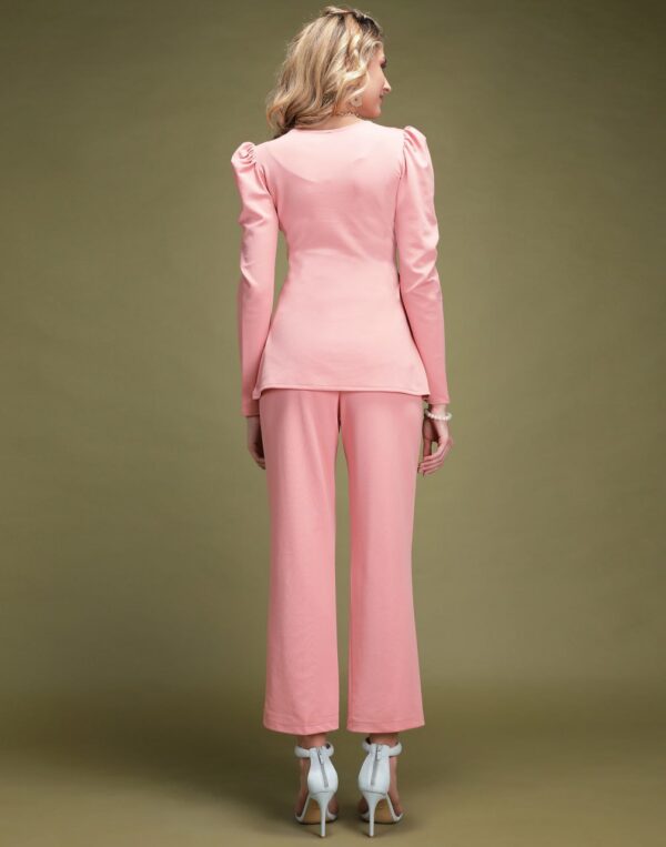 Neck Puff Sleeves Top With Bell Bottom Trousers - Image 3