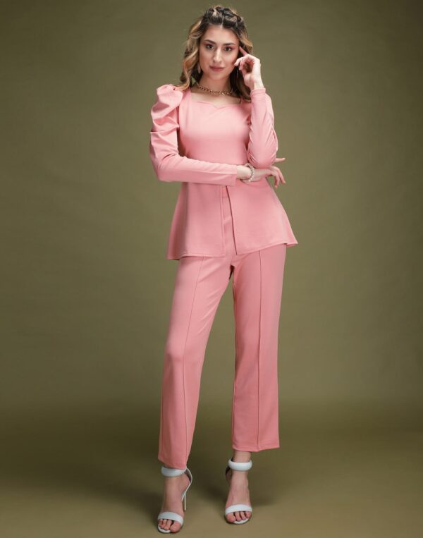 Neck Puff Sleeves Top With Bell Bottom Trousers