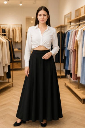 Elegant Plain Flowy Wrap Skirt (Black)