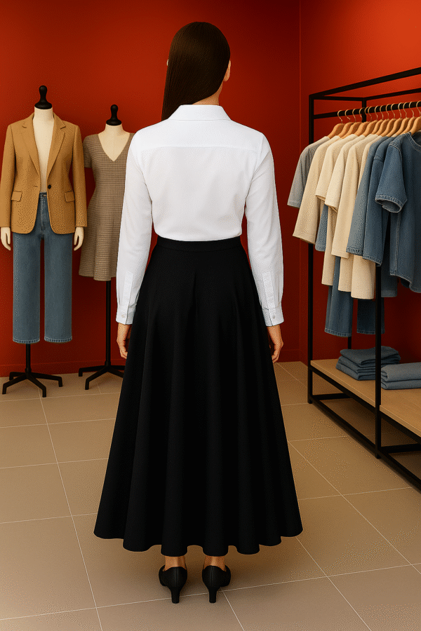 Elegant Plain Flowy Wrap Skirt (Black) - Image 3