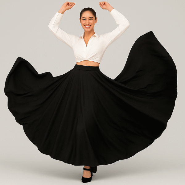 Elegant Plain Flowy Wrap Skirt (Black) - Image 6