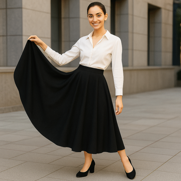 Elegant Plain Flowy Wrap Skirt (Black) - Image 4