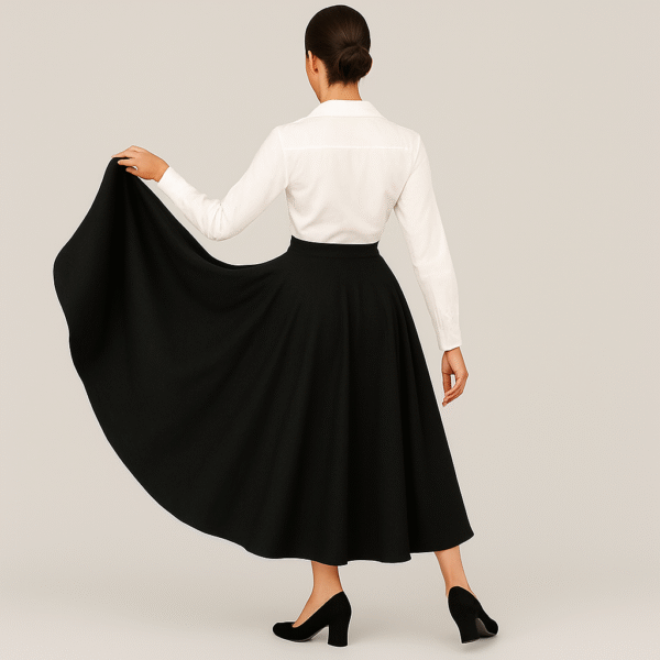Elegant Plain Flowy Wrap Skirt (Black) - Image 5